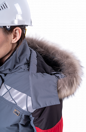 Куртка ХАЙ-ТЕК SAFETY зимняя, серый-красный-черный, женская