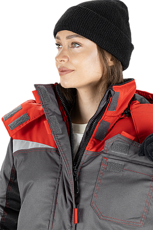 Костюм КМ-10 ЛЮКС зимний 3-4 класс, серый-красный-черный, женский