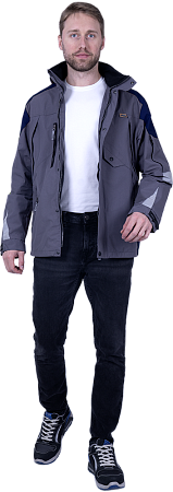 Куртка-штормовка РЕСПЕКТ, серый-т/синий