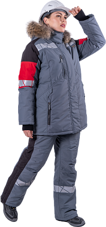 Куртка ХАЙ-ТЕК SAFETY зимняя, серый-красный-черный, женская