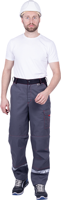 Брюки ХАЙ-ТЕК SAFETY летние, серый-красный-черный