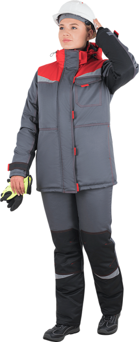 Костюм КМ-10 ЛЮКС зимний, серый-черный-красный, женский