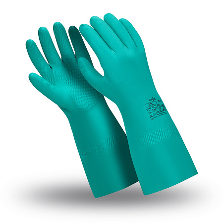 Перчатки ДИЗЕЛЬ (CG-926), нитрил, 0.42 мм, 380 мм, хлопковая подкладка, цвет зеленый
