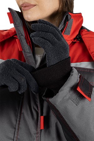 Костюм КМ-10 ЛЮКС зимний 3-4 класс, серый-красный-черный, женский