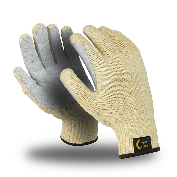 Перчатки АРАМАКС СПЛИТ (TG-694), Kevlar®, спилок на ладони, до 250°С, оверлок, цвет желто-черный