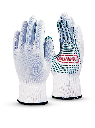 Перчатки МЕХАНИК (MG-113), нейлон/хлопок, SlipGrip, оверлок, цвет белый