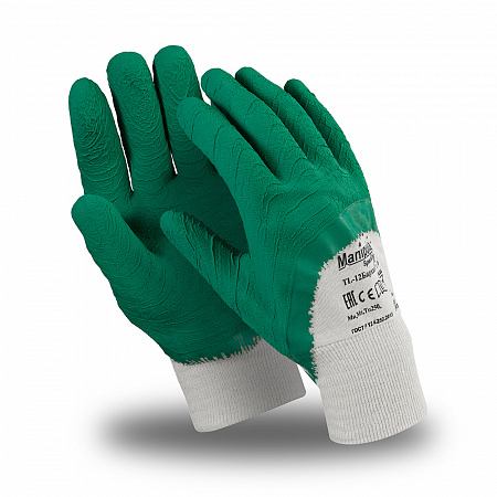 Перчатки БАРХАН РЧ (TL-12), джерси, латекс частичный, резинка, цвет бело-зеленый