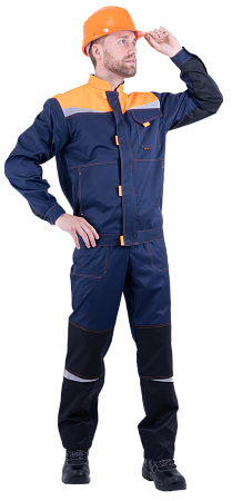 Костюм КМ-10 ЛЮКС летний, т.синий-оранжевый (Куртка+полукомбинезон)