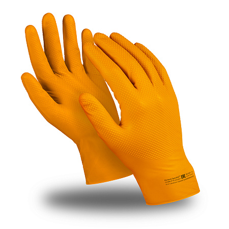 Перчатки ЭКСПЕРТ ТЕХНО (DG-027), нитрил, 0.20 мм, неопудренные, текстура, цвет оранжевый