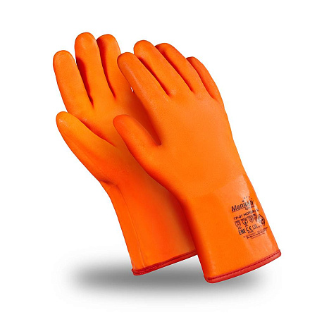 Перчатки НОРДИК (WG-786/TP-07), джерси,ППУ,ПВХ сплошной,крага, 300 мм, цвет оранжевый флуоресцентный